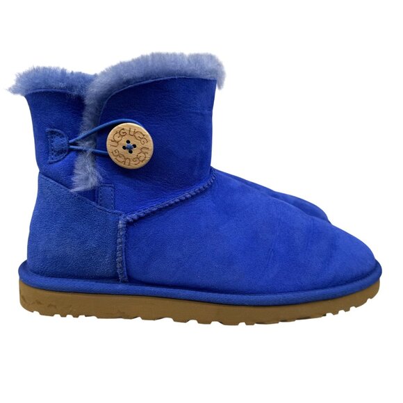 Rare UGG Australia Bailey Blue Cobalt Suede Button Short Sheepskin Boots Women 9 - Picture 1 of 10